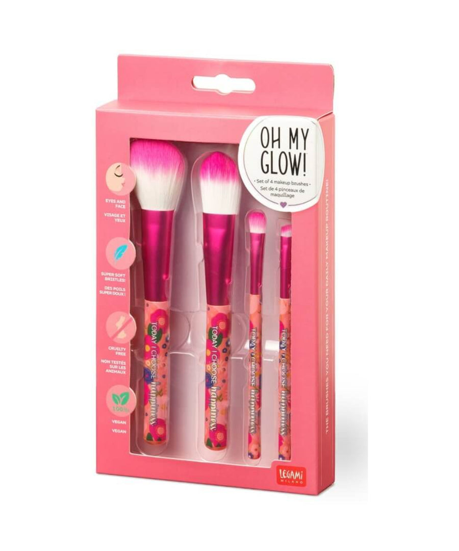 Set de 4 pinceaux de maquillage Fleurs de la marque Legami, sur fond blanc
