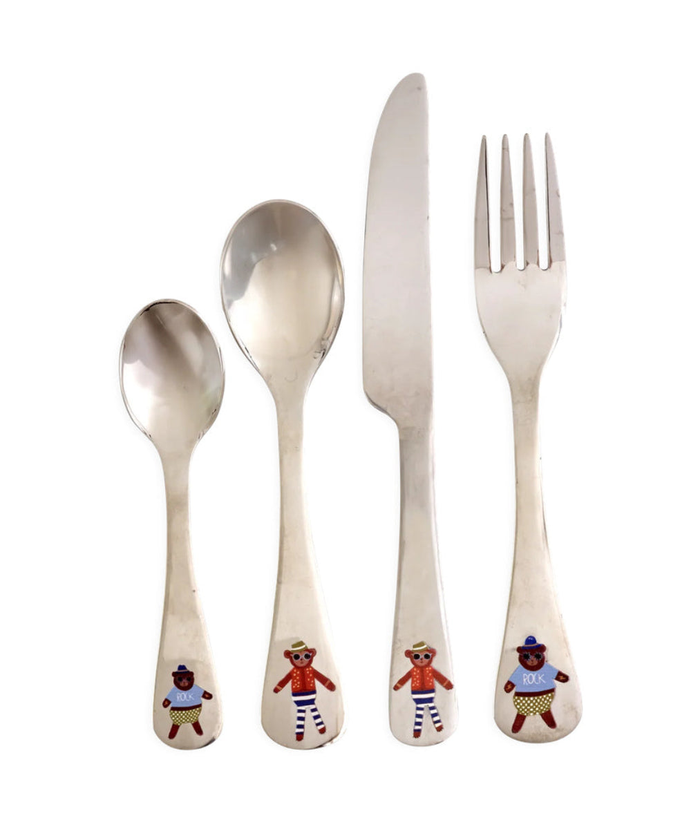Set de couverts enfant monkey and bear de Rice sur fond blanc