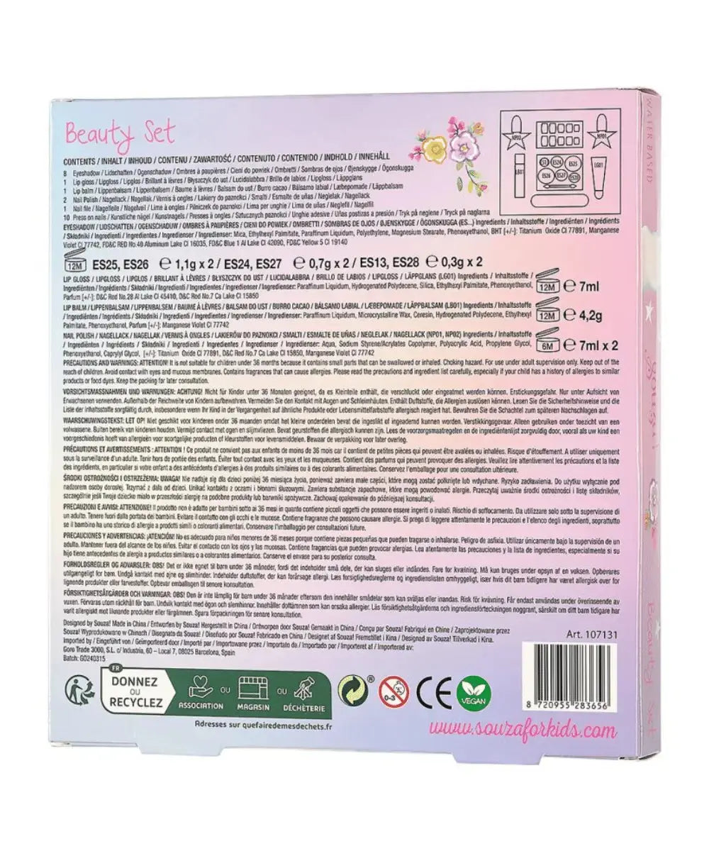 Liste des composants du coffret de maquillage pour enfant Souza
