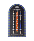 Set de 3 stylos a bille assortis a dopo designworks ink motifs rayures etoile et damier.
