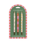 Set de 3 stylos Adopo Fleurs, Citrons, Rayures de la marque Designworks sur fond blanc
