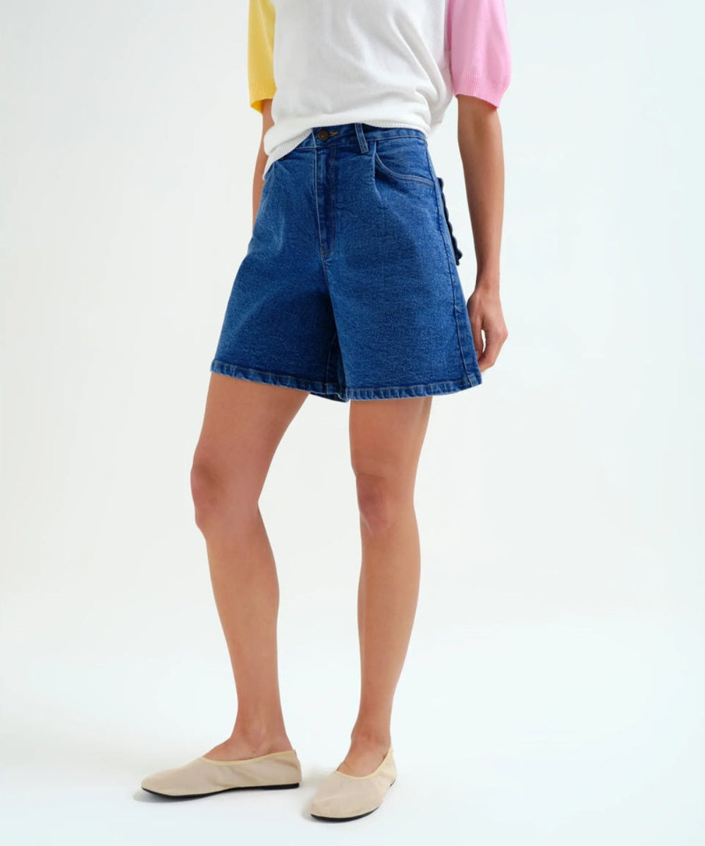 Short denim bleu détail vagues de Compañía Fantástica