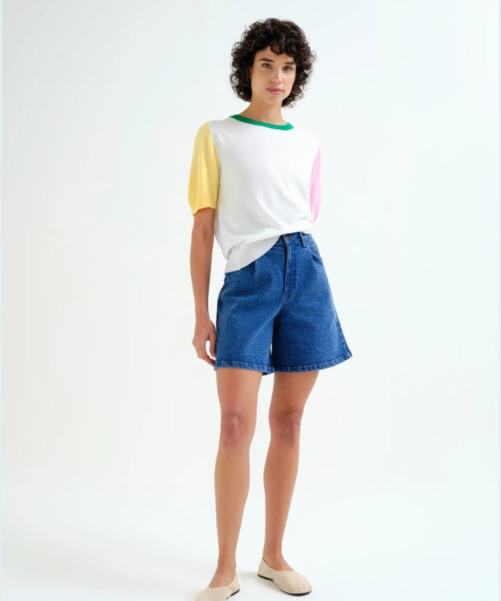 Short denim bleu détail vagues de Compañía Fantástica