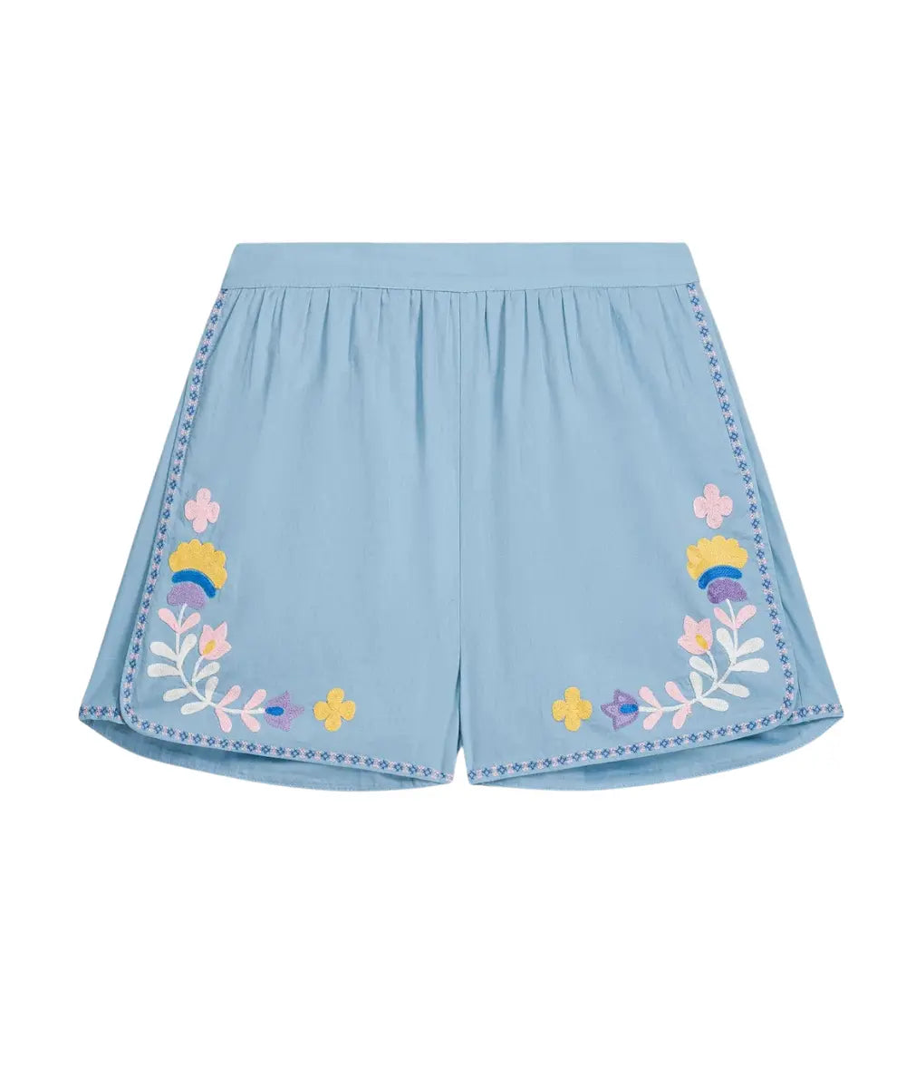 Short Maiwa brodé de la marque Louise Misha sur fond blanc
