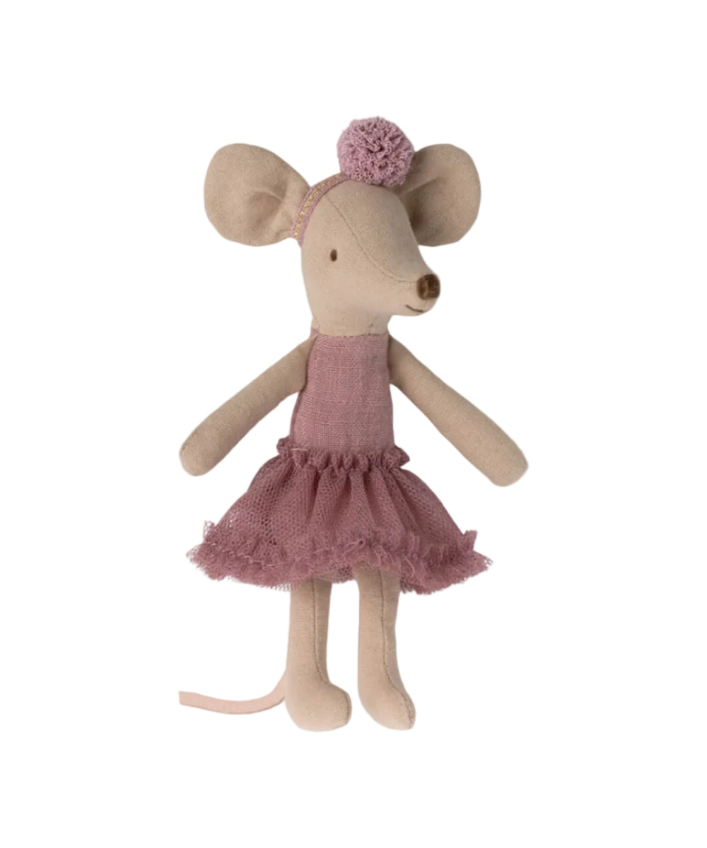 Souris ballerine grande soeur heather maileg avec tutu chine et bandeau de danse.