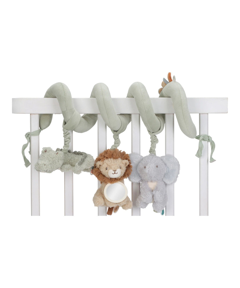 Spirale d’activités Safari Friends Little Dutch avec lion, éléphant et crocodile sur fond blanc