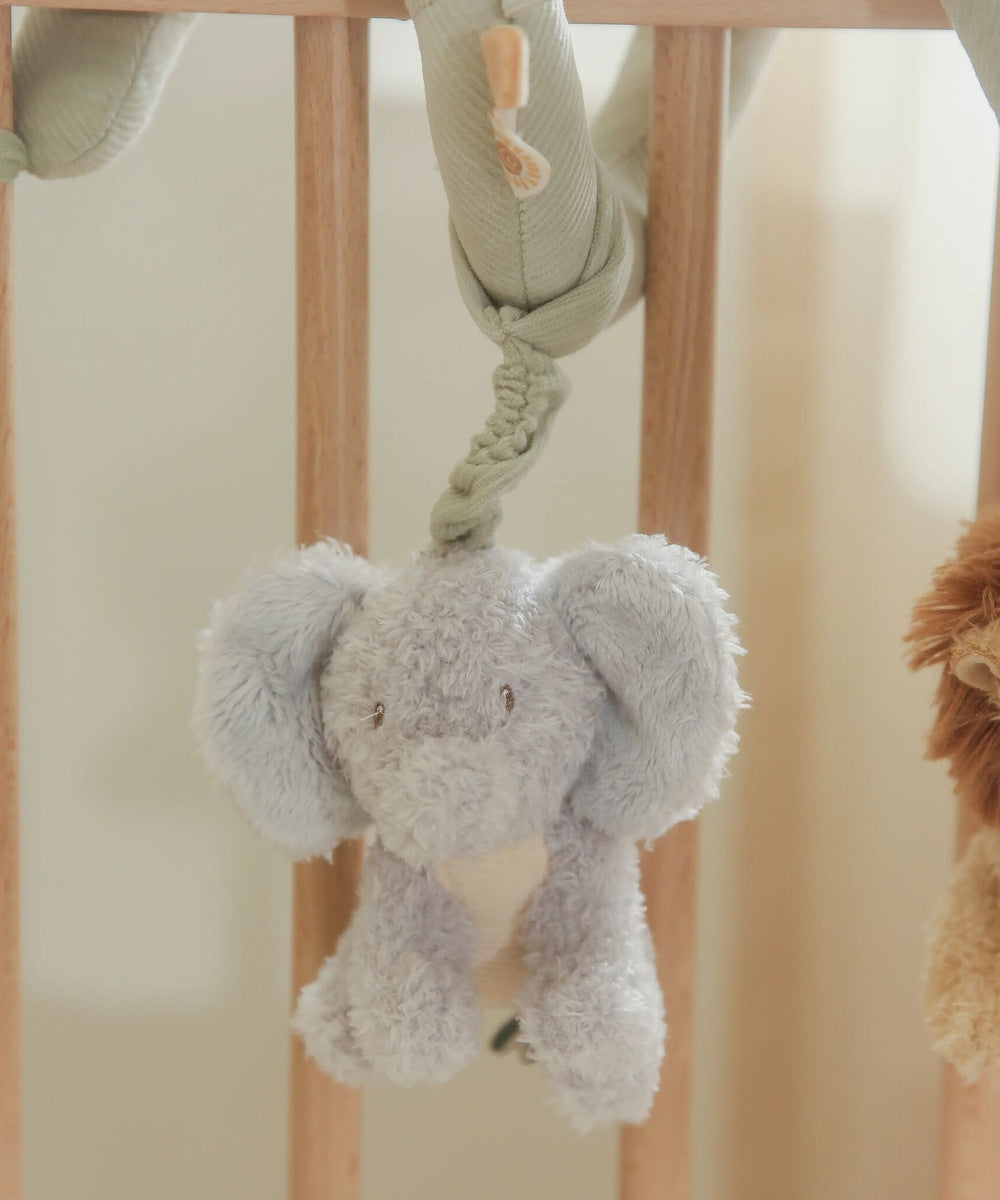 Détail de l’éléphant suspendu à la spirale d’activités Little Dutch