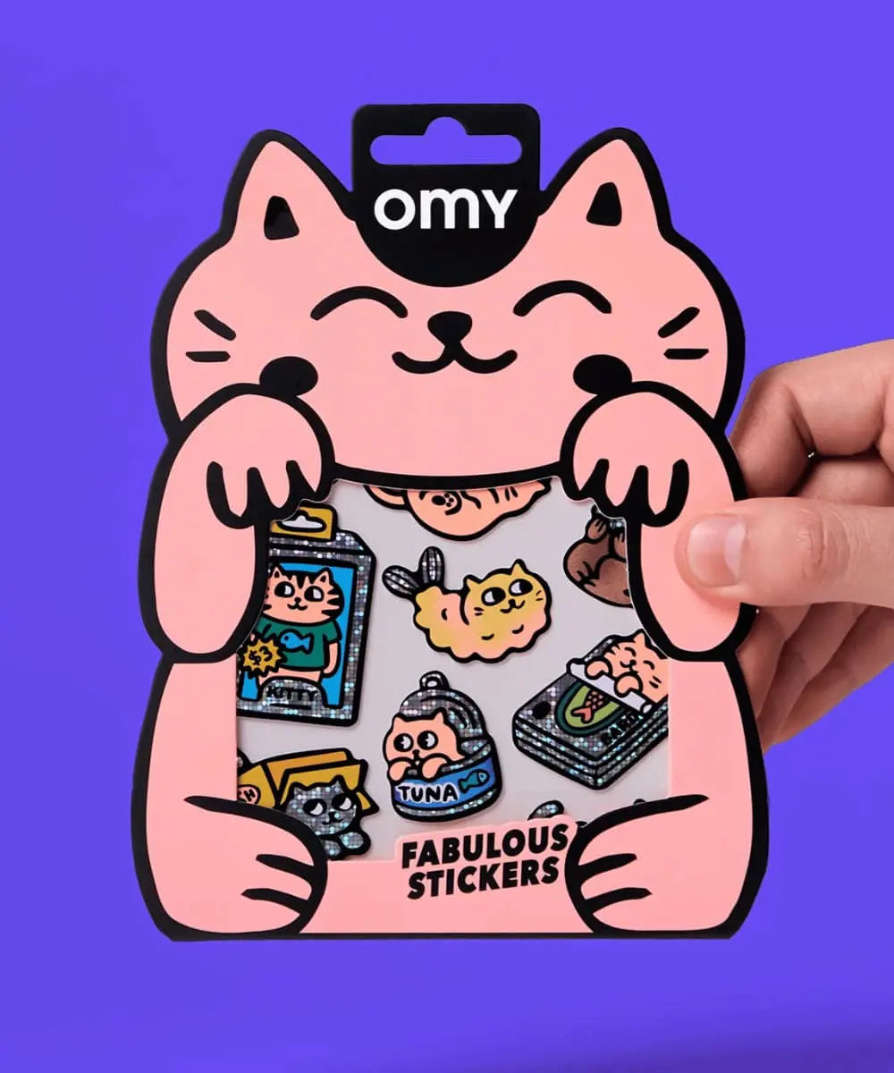 Planche de stickers vinyle Big Kitty OMY avec chats holographiques.