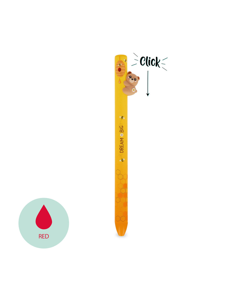 Stylo Ourson Free Hugs Legami, mécanisme clic et couleur de l’encre rouge