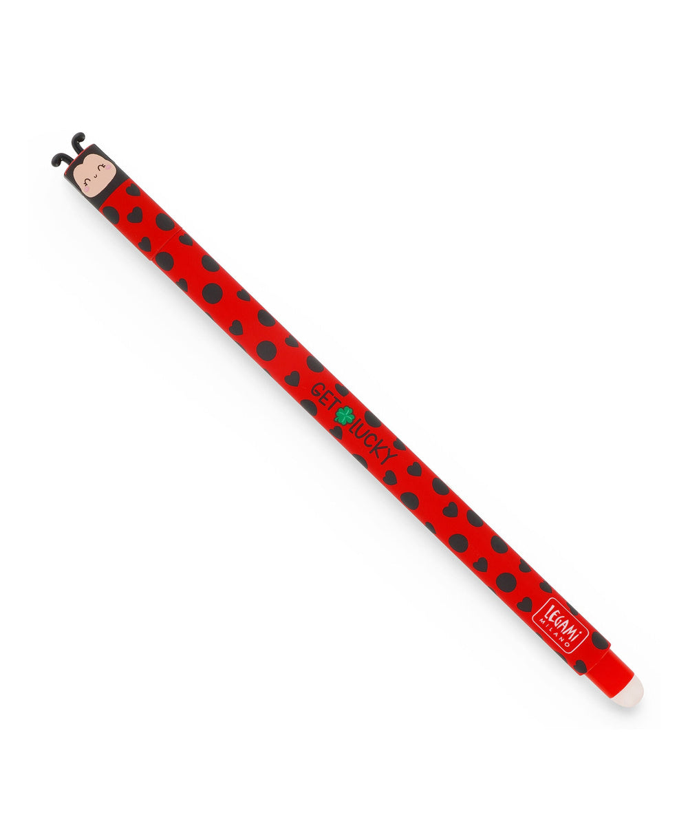 Stylo à Encre Gel Effaçable Coccinelle de la marque Legami, sur fond blanc