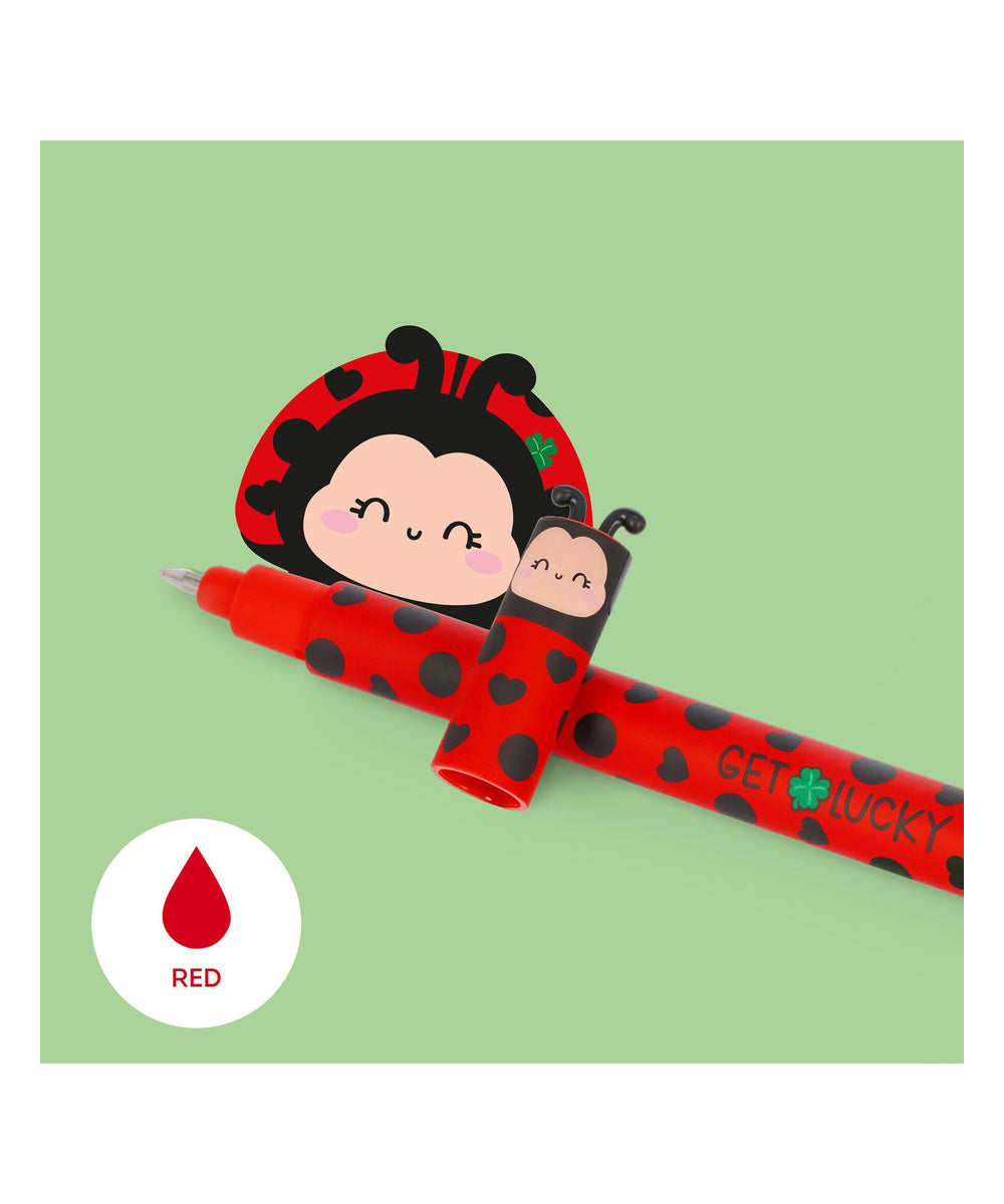 Stylo à Encre Gel Effaçable Coccinelle de la marque Legami, sur fond blanc