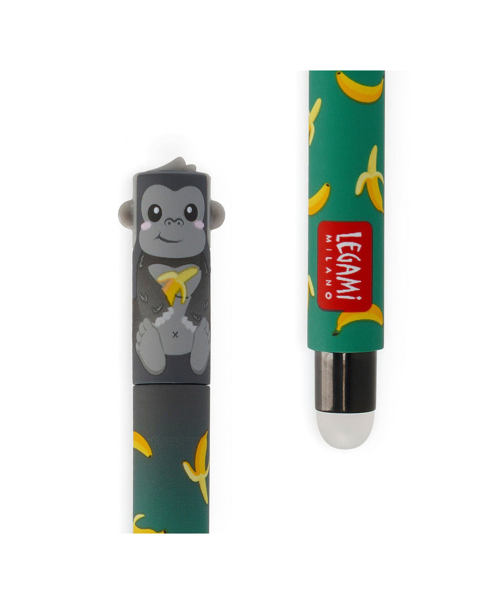 Stylo à Encre Gel Effaçable Gorille « Wild but Kind » de la marque Legami, sur fond blanc