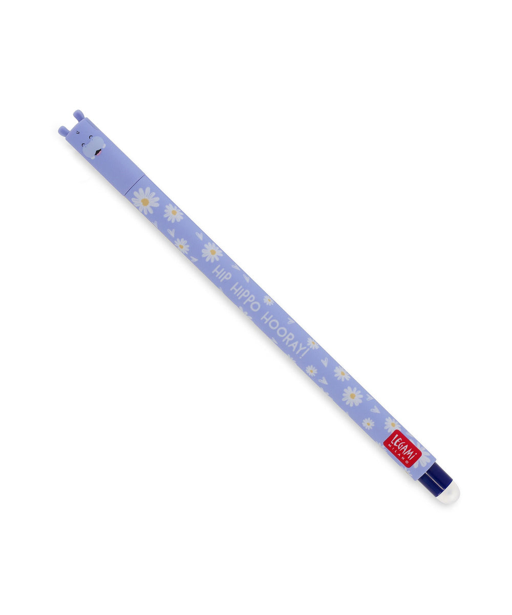Stylo à Encre Gel Effaçable Hippopotame « Hip Hippo Hooray! » de la marque Legami, sur fond blanc