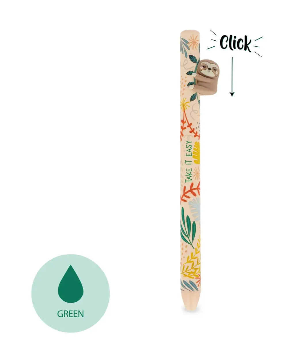 Stylo a bille retractable paresseux Free Hugs Legami encre verte avec figurine calin.