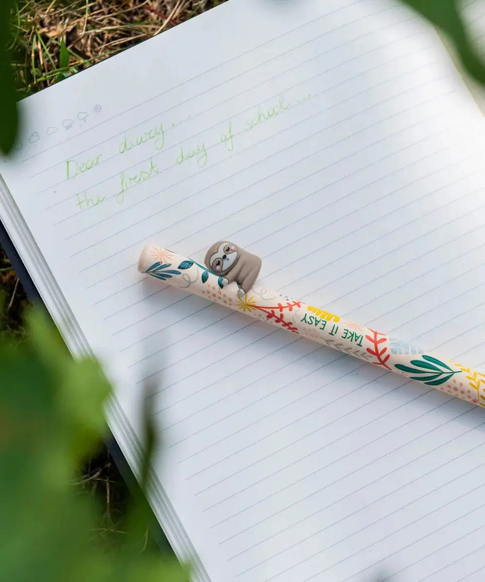 Stylo a bille retractable paresseux Free Hugs Legami encre verte avec figurine calin.