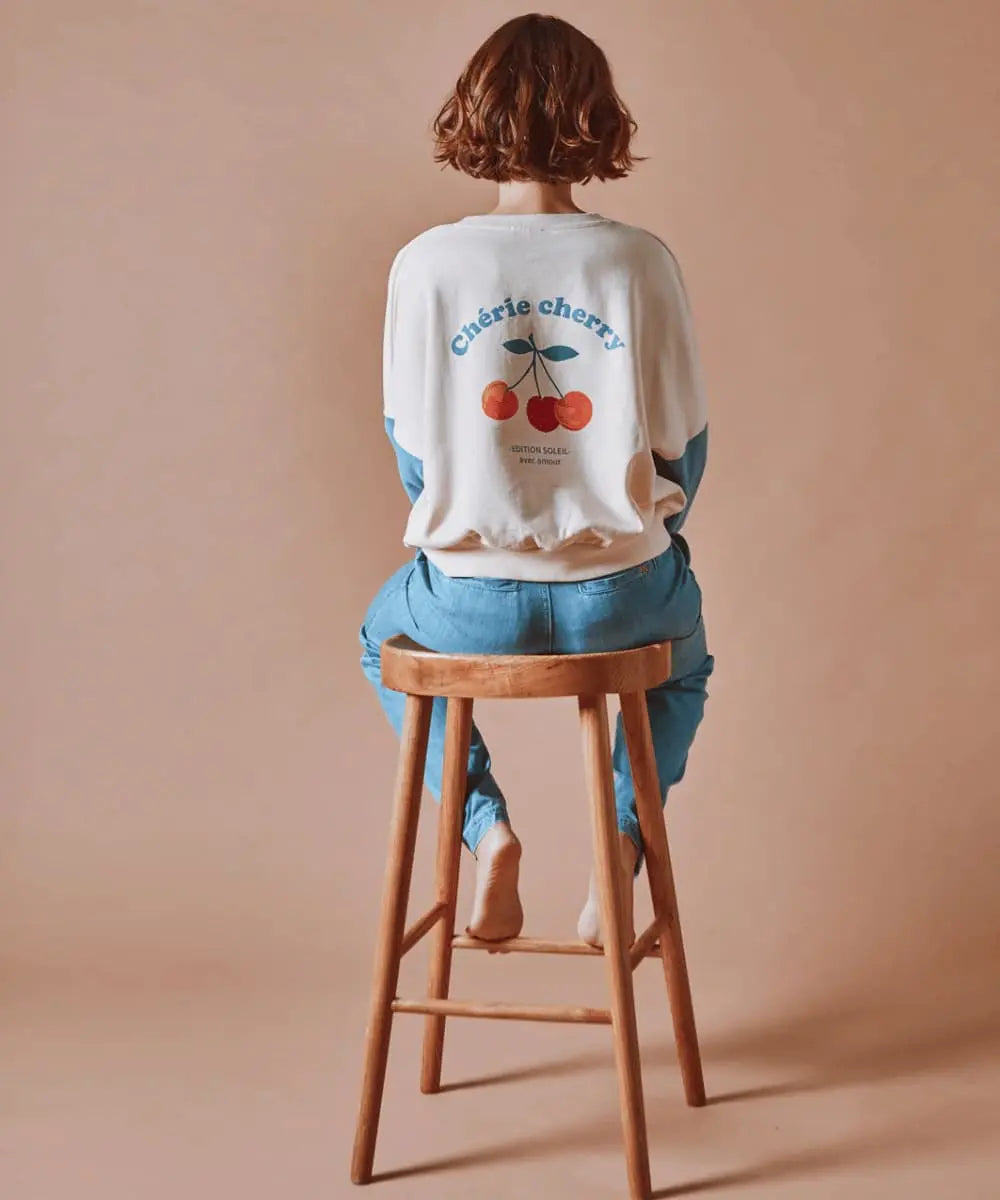 Vue portée et de dos du sweatshirt bicolore de la marque Emile et Ida