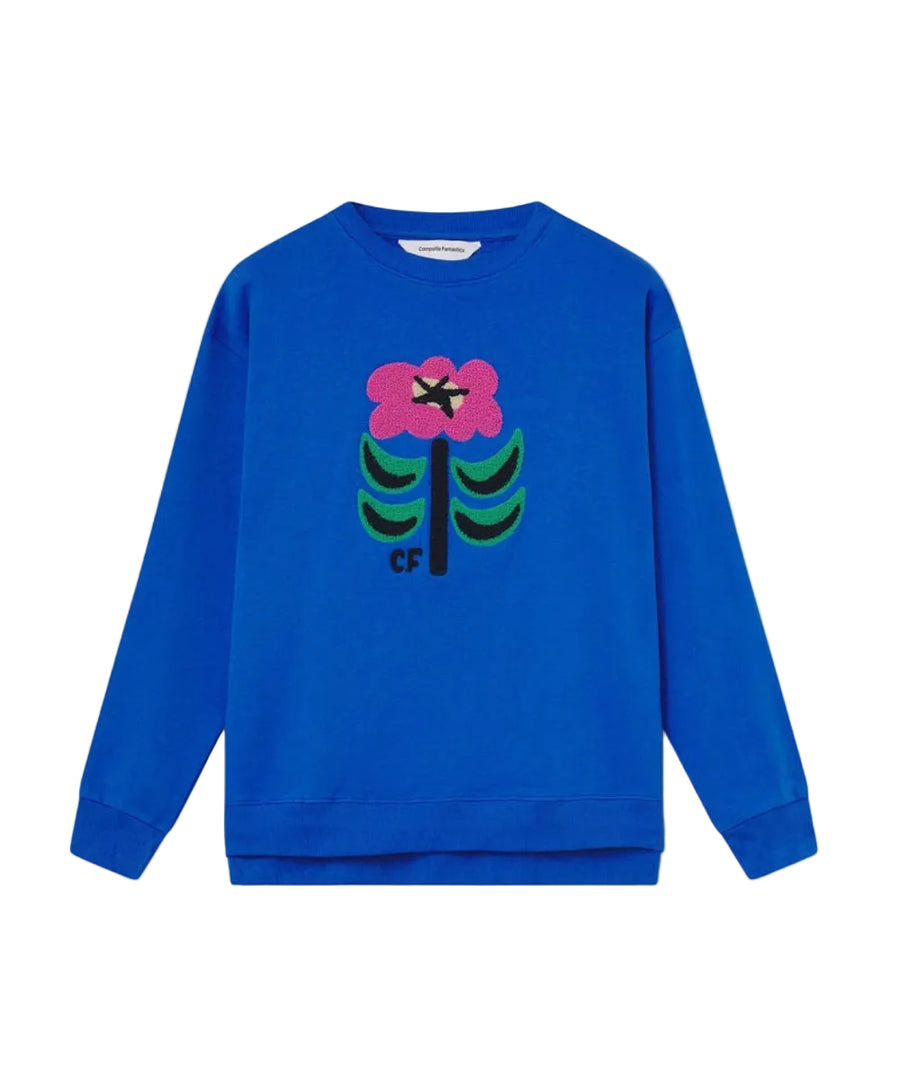 Sweat bleu à patch fleurs Neo Garden de Compañía Fantástica