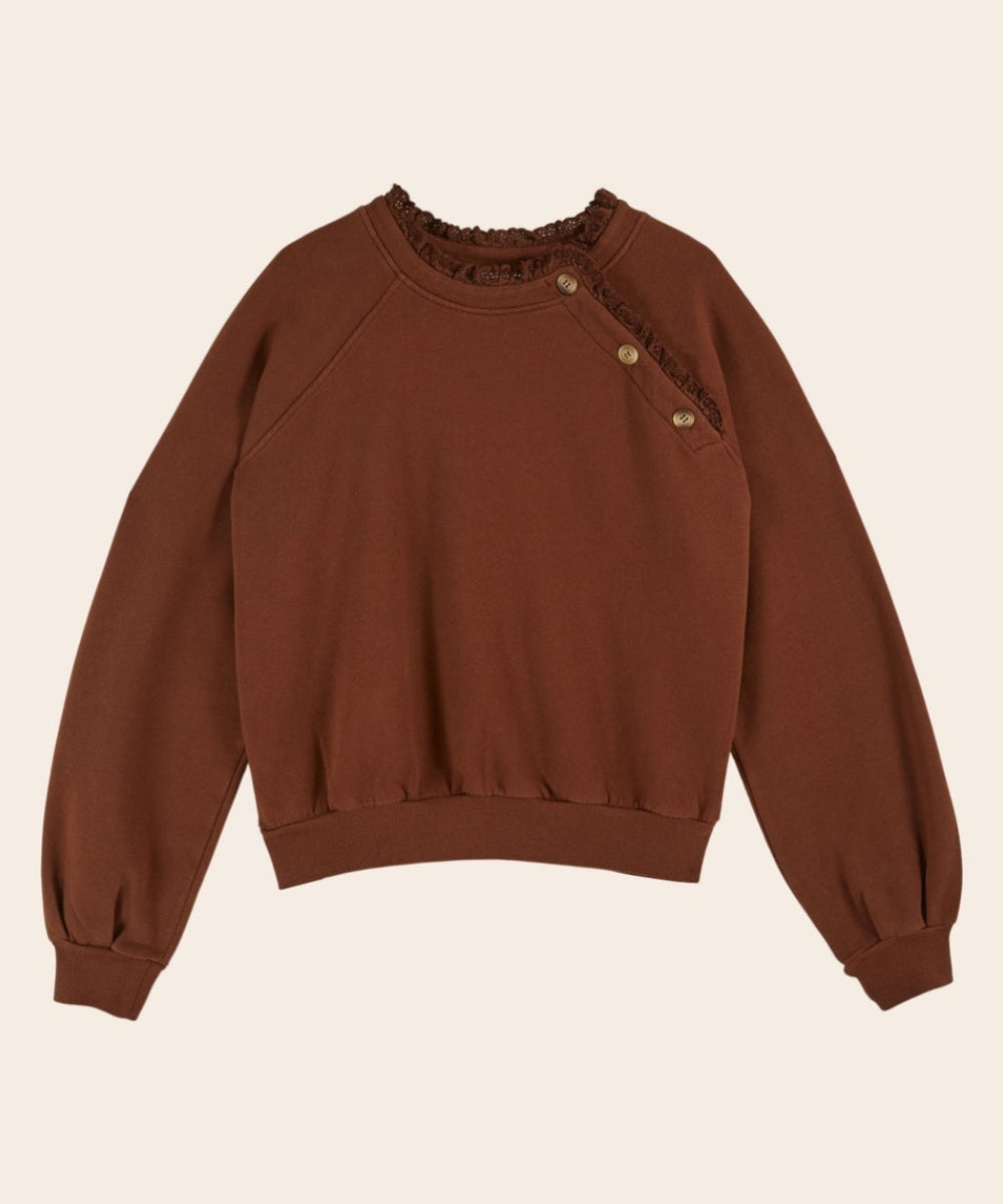 Sweat Broderie Anglaise Marron de la marque Émile et ida