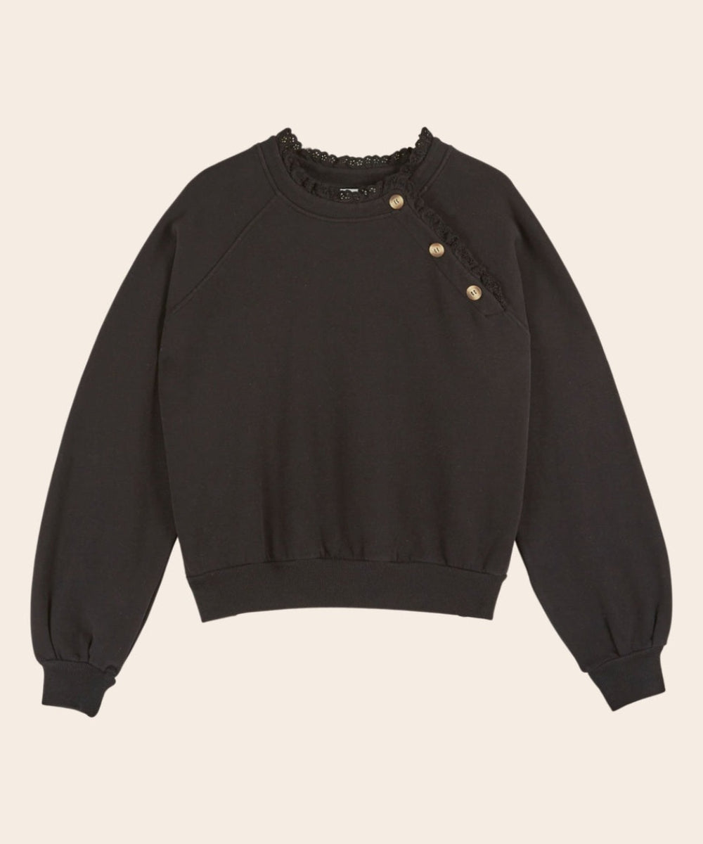 Sweat Broderie Anglaise Noir sur fond blanc de la marque Emile et Ida