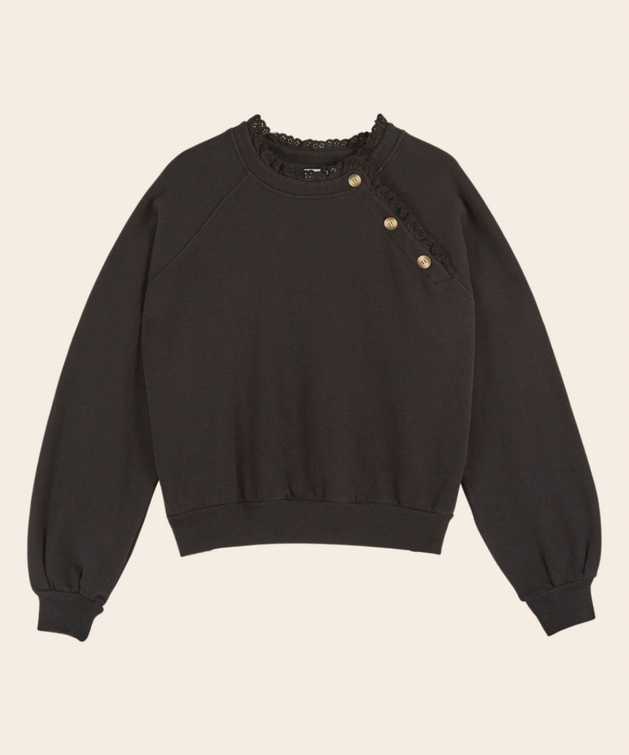 Sweat Broderie Anglaise Noir sur fond blanc de la marque Emile et Ida
