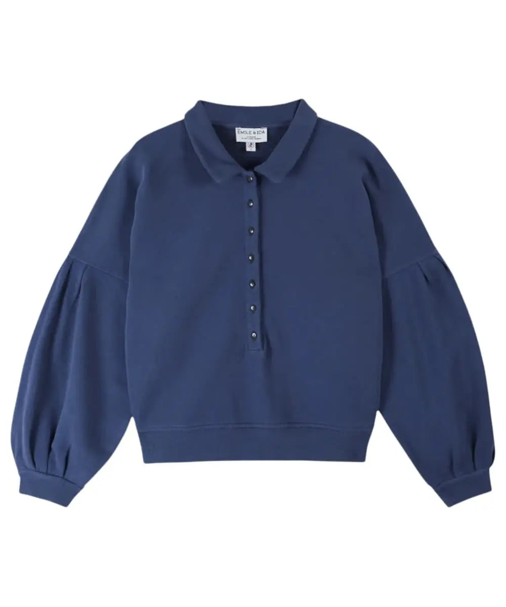 Sweat Col Polo Boutonné Marine de la marque française Émile et Ida