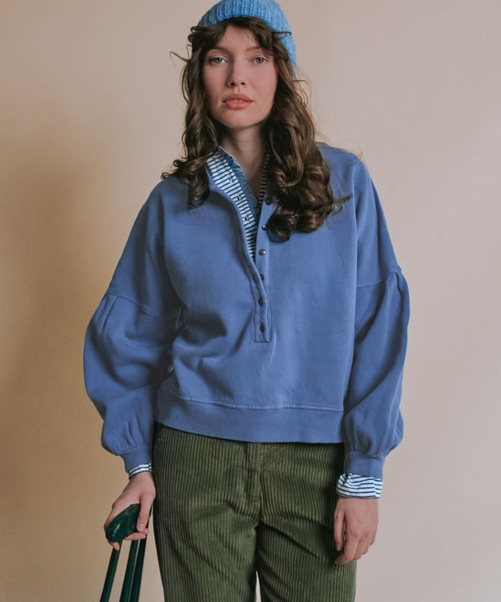 Sweat Polo Boutonné Bleu de la marque Emile et Ida