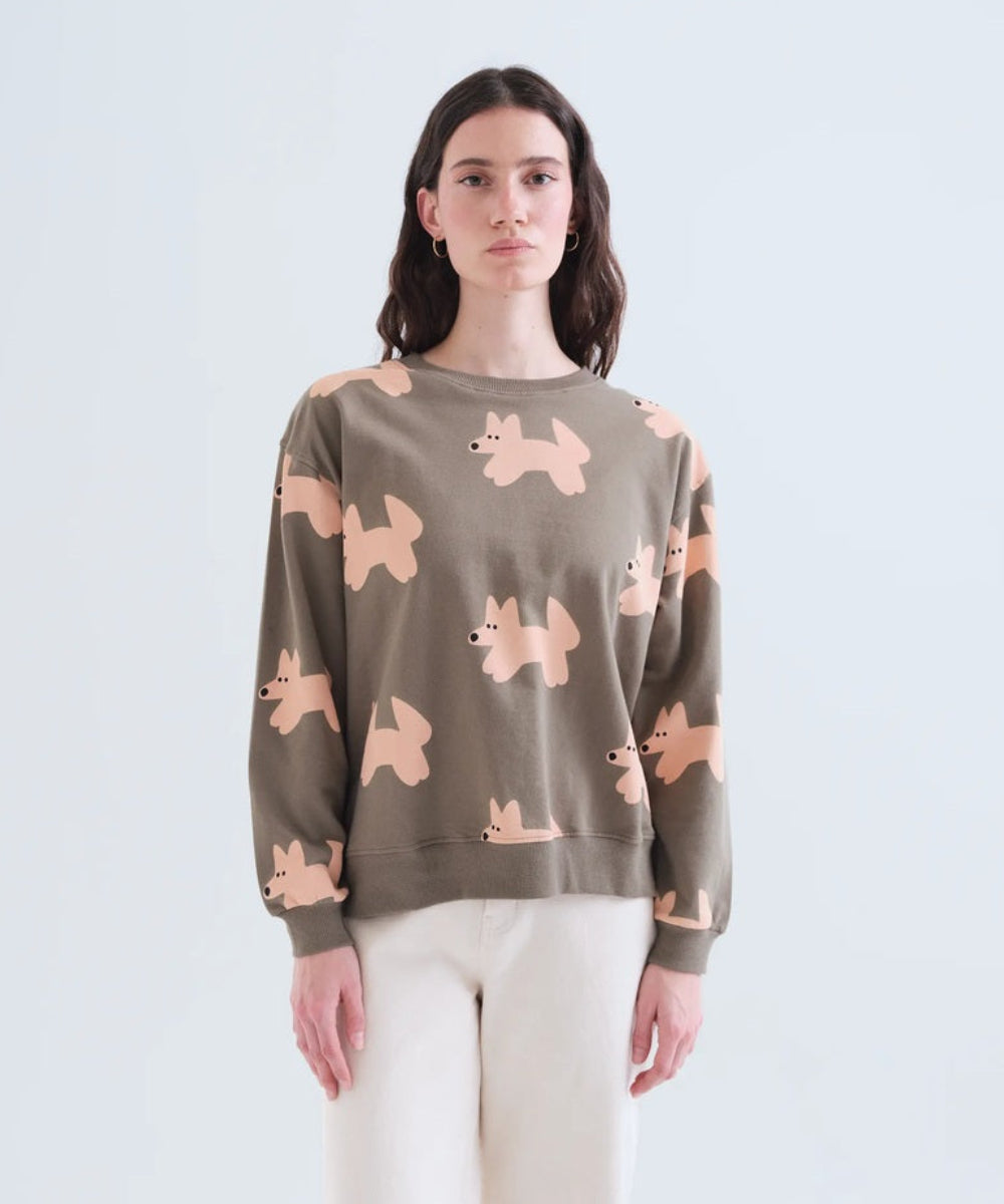 Sweat taupe imprimé renards de Compañía Fantástica