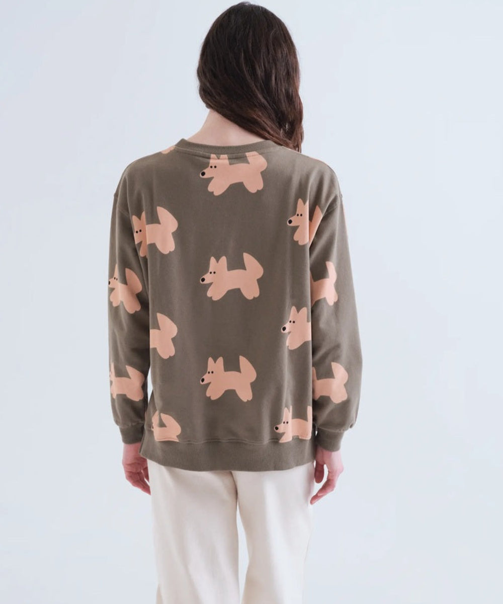 Sweat taupe imprimé renards de Compañía Fantástica