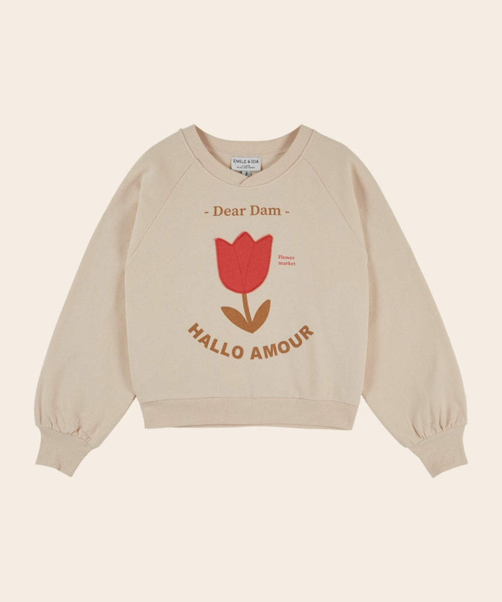 Sweat Tulipe Brodée Beige Clair