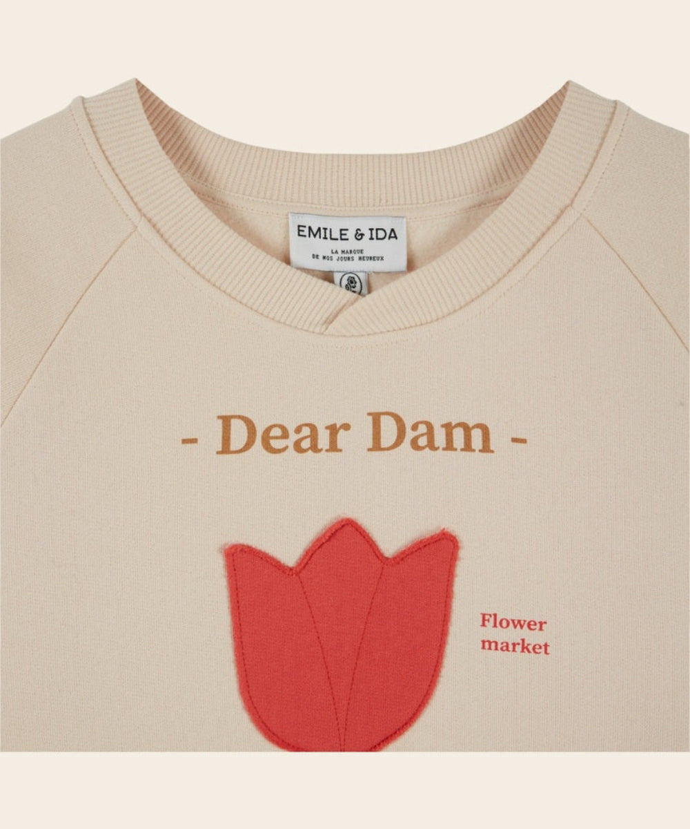 Sweat Tulipe Brodée Beige Clair