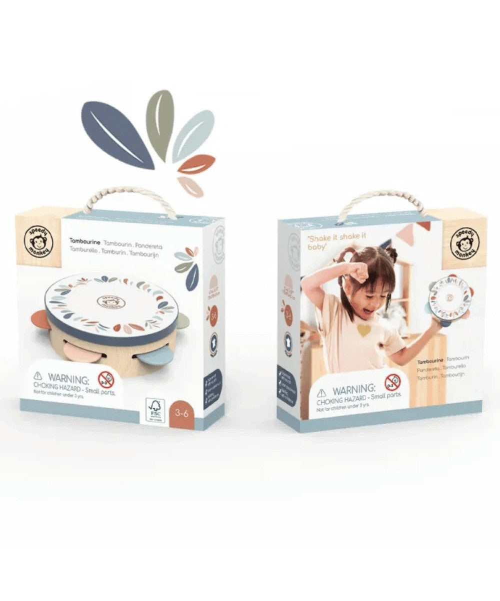 Tambourin en Bois pour enfant de la marque de jouets Speedy Monkeysur fond blanc