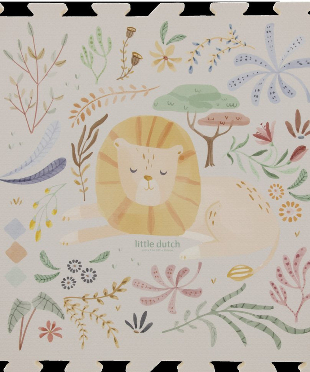 Dalle de tapis puzzle Safari Friends avec illustration de lion et feuillages