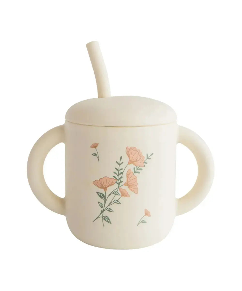 Tasse avec paille en silicone de la marque Mushie