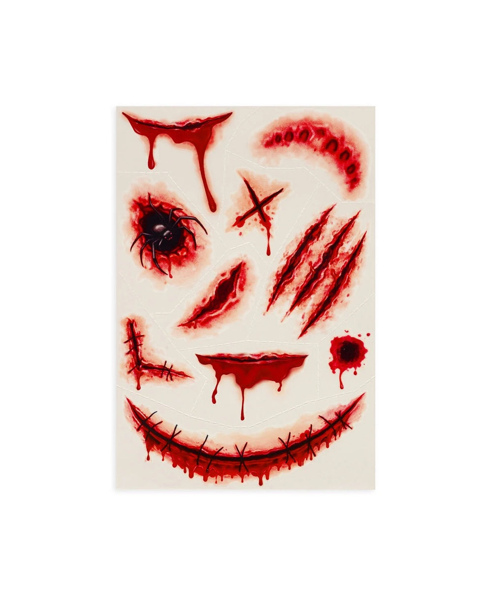 Planche de 10 tatouages éphemeres cicatrices et blessures d'halloween legami pour visage et corps.