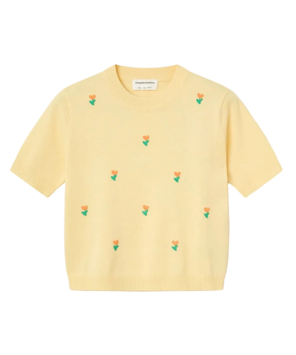 Top en maille jaune fleuri de Compañía Fantástica