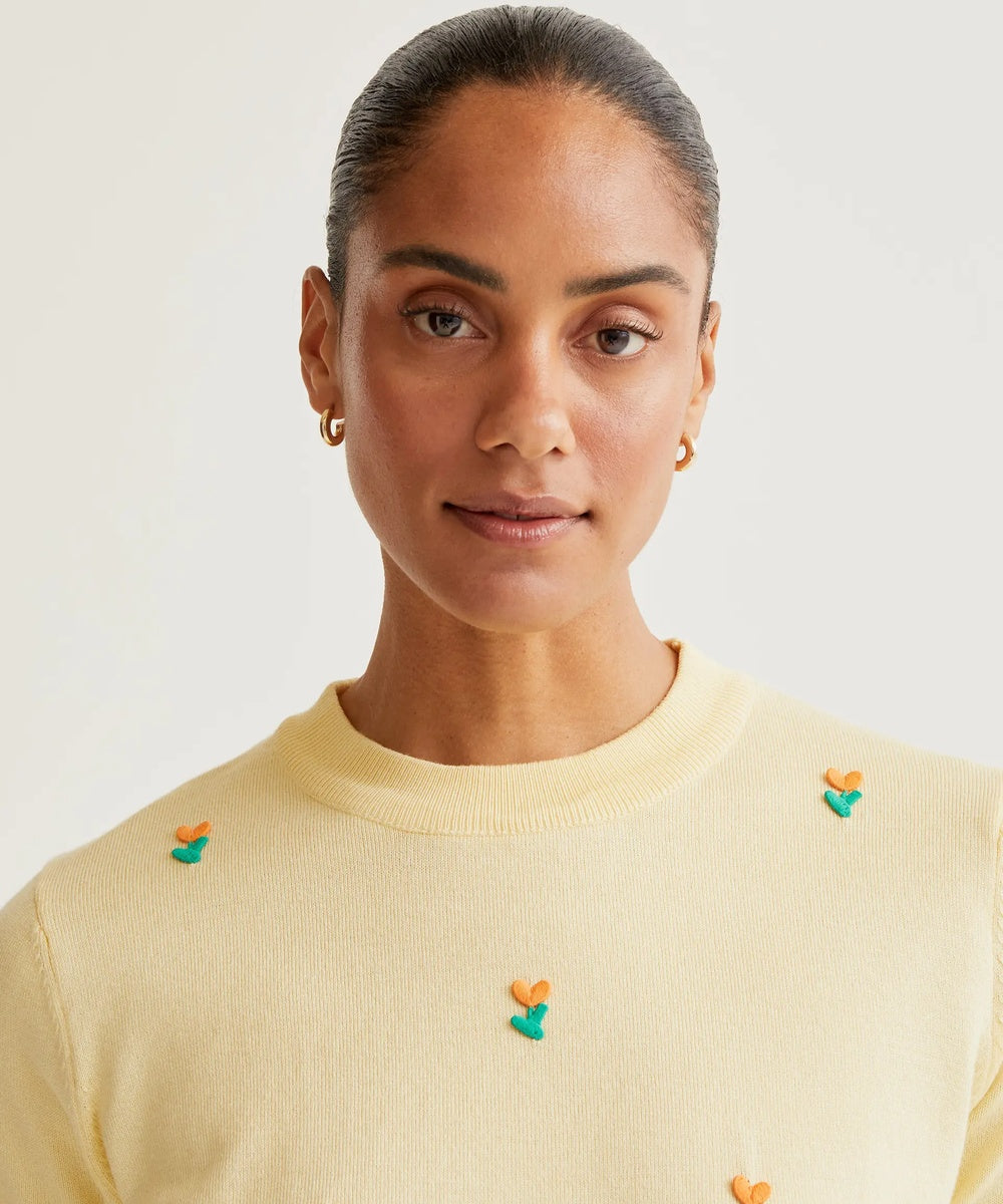 Top en maille jaune fleuri de Compañía Fantástica