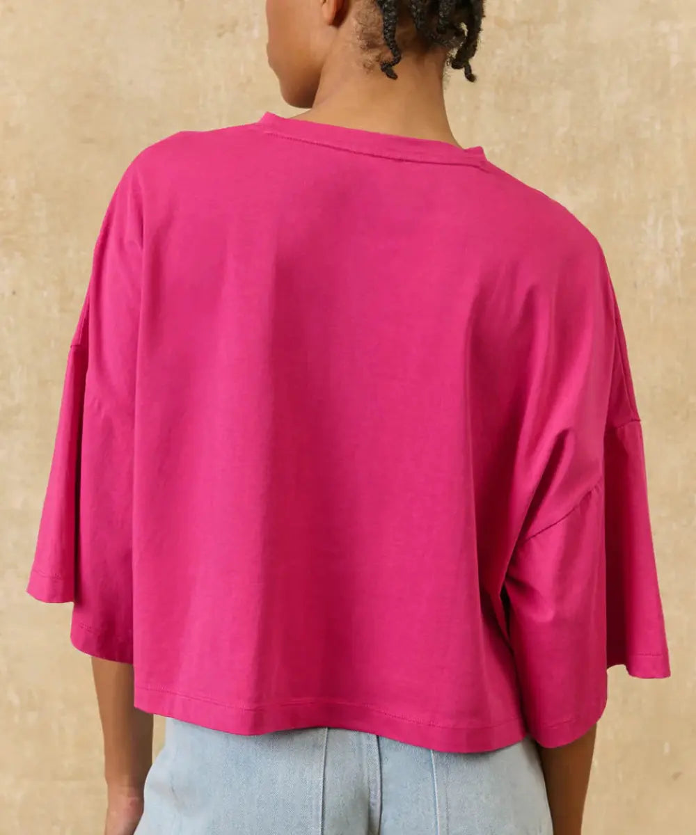 T-shirt à manches courtes pour femme couleur rose fuchsia en coton doux Louise Misha.