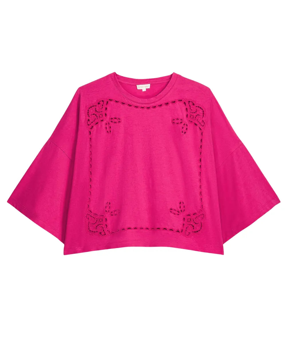 T-shirt à manches courtes pour femme couleur rose fuchsia en coton doux Louise Misha.