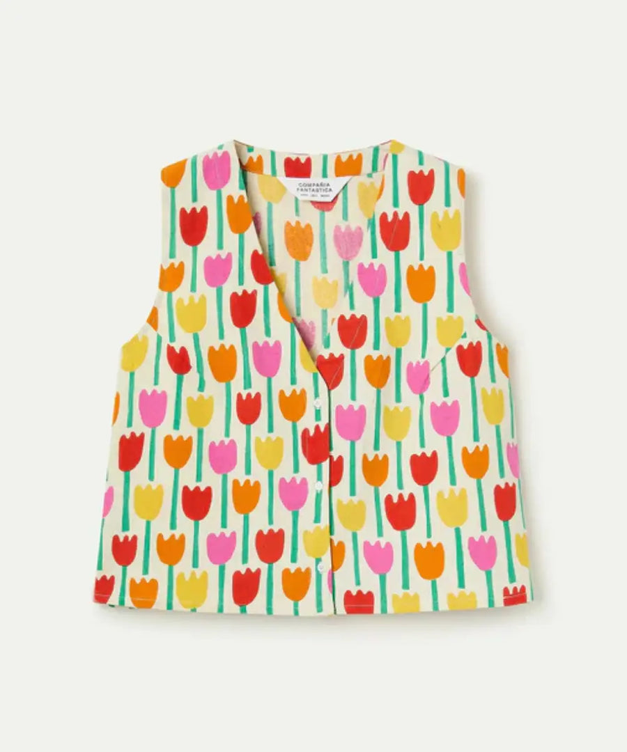 Top sans manches Tulipes de Compania Fantastica sur fond blanc