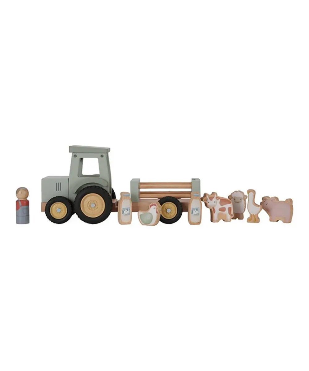 Tracteur en bois certifié FSC de la marque pour enfants, Little Dutch sur fond blanc