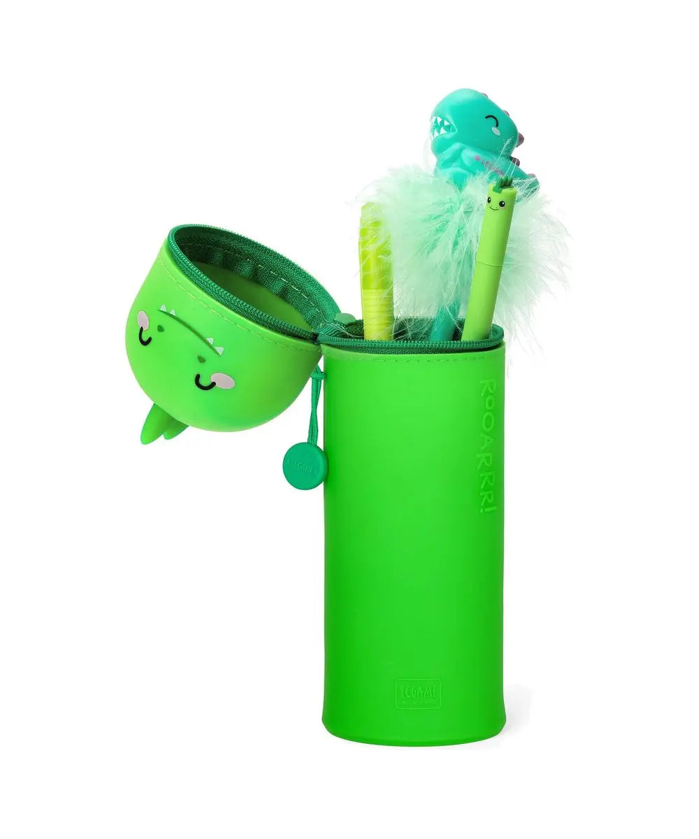 Vue détaillée de Trousse 2 en 1 en Silicone Dino « Roooarr » de Legami sur fond clair