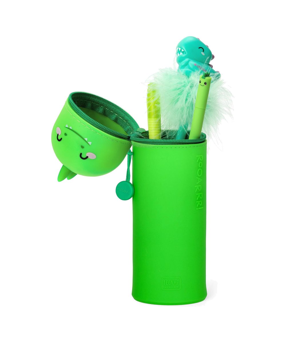 Vue détaillée de Trousse 2 en 1 en Silicone Dino « Roooarr » de Legami sur fond clair