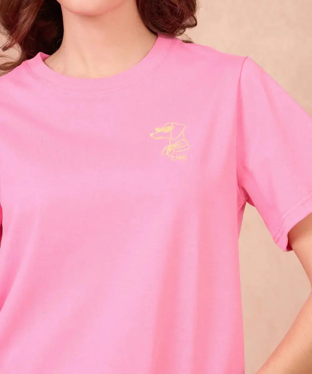 T-Shirt en coton Sacha avec une broderie en forme de Chien accompagné du message Ciao