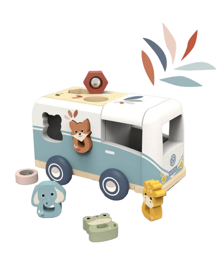 Van boîte à formes en bois de Speedy Monkey, sur fond blanc