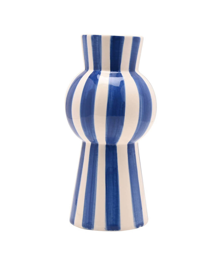 Vase haut rayé bleu et blanc 22 cm, sélection Merci Léonie, sur fond blanc