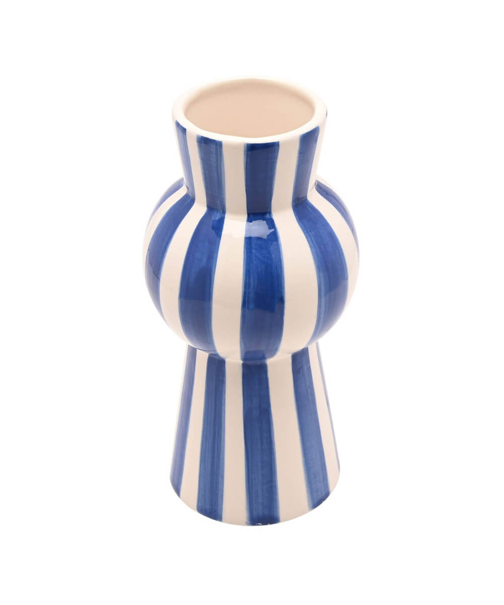 Vase haut rayé bleu et blanc 22 cm, sélection Merci Léonie, sur fond blanc