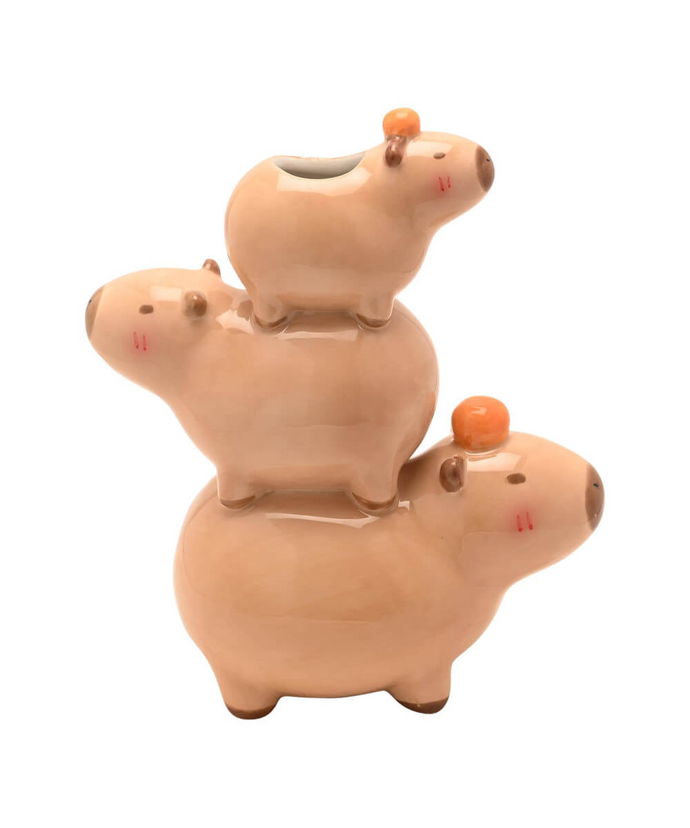 Vase trio de capybaras empilés, sélection Merci Léonie, sur fond blanc