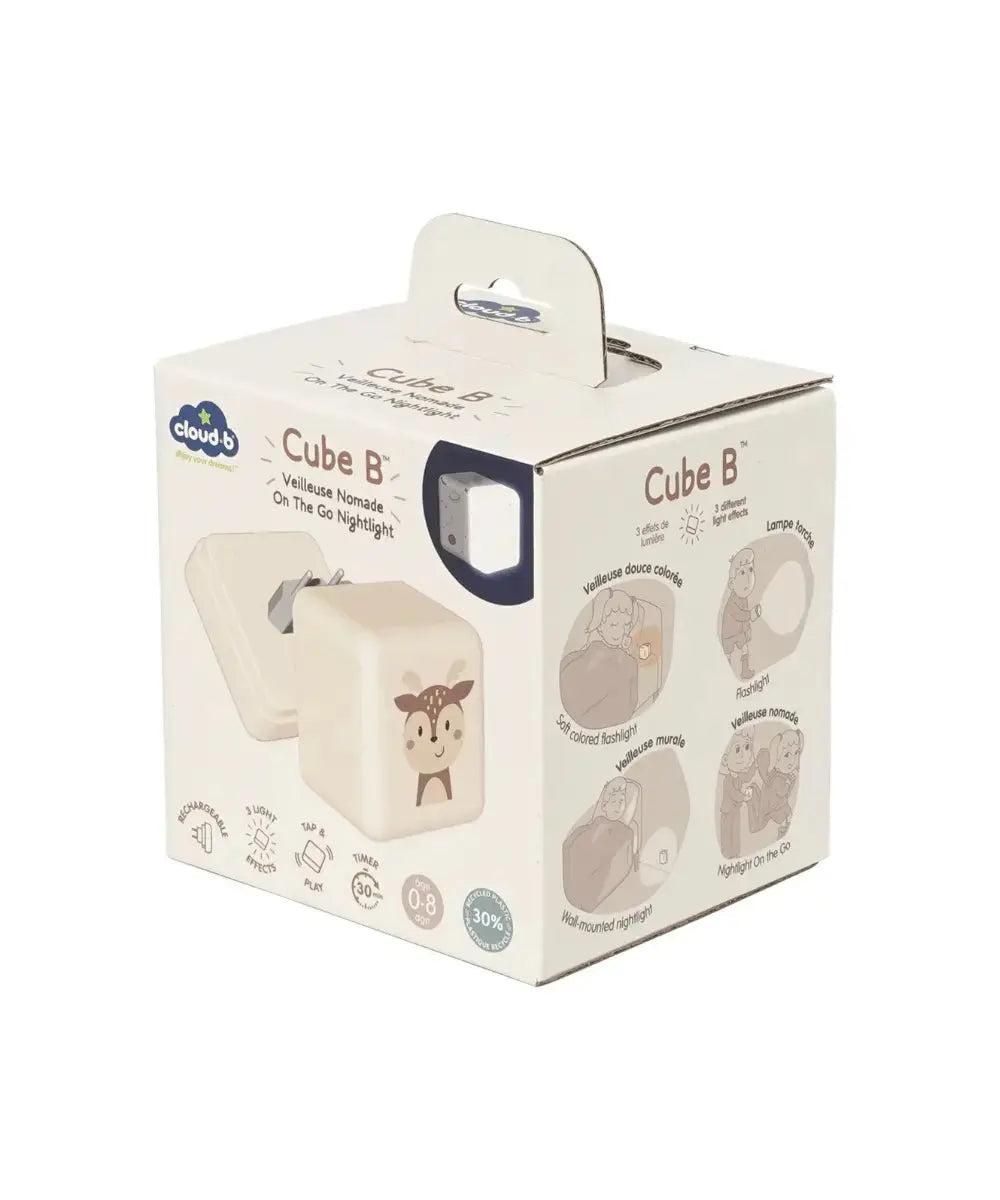 Vue du packaging de la veilleuse nomade Cube B Finley le Faon de Cloud B