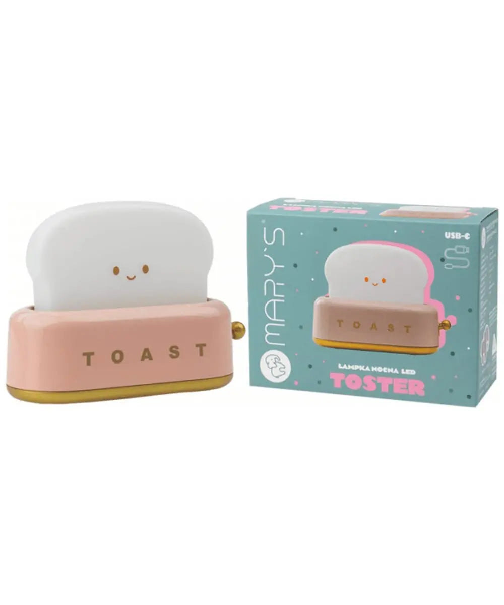 Veilleuse rechargeable Toaster Rose de Mary's sur fond blanc, accompagné de son packaging