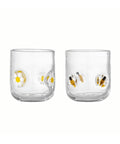 Set de deux verres artisanaux Bloomingville motifs abeilles et fleurs.